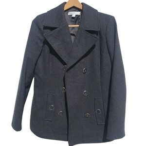 New York & Company Pea Coat Charcoal Gray Excellent Wool Blend Double Breast M